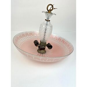 Antique Art Deco Pink Glass Ceiling Light Fixture Chandelier Pineapple Stem 16in